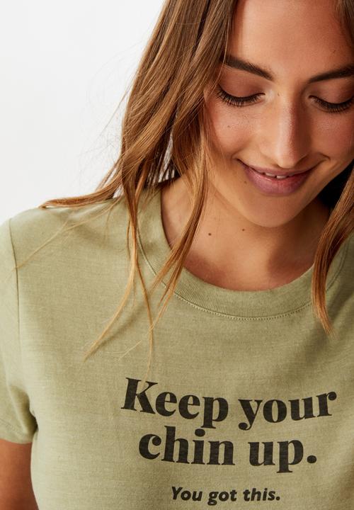 Cotton On - Tbar Cara graphic crop T-shirt keep your chin up - tea