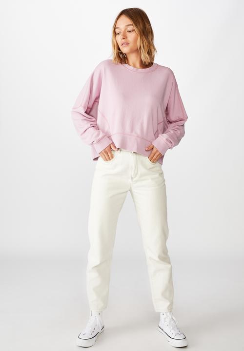 Cotton On - Hayley seam detail boxy crew pigment garment dye - lilac 