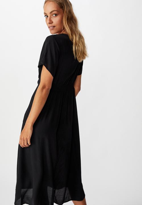 Cotton On - Woven Issa gathered front midi dress - black
