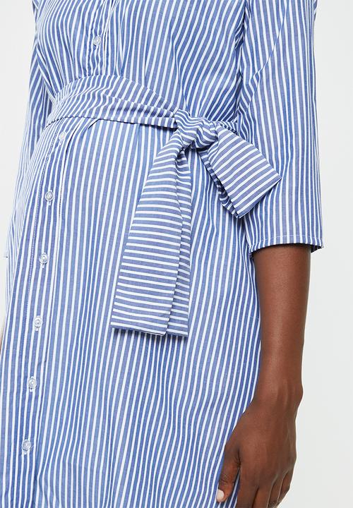 Superbalist - Belted shirt dress - white & blue