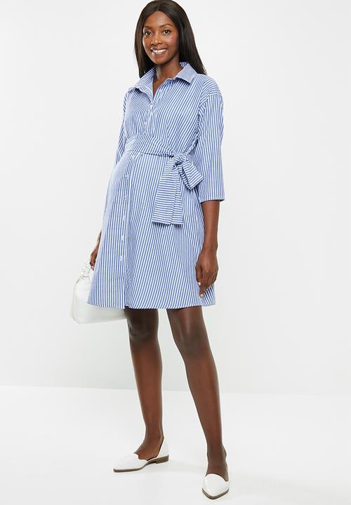 Superbalist - Belted shirt dress - white & blue