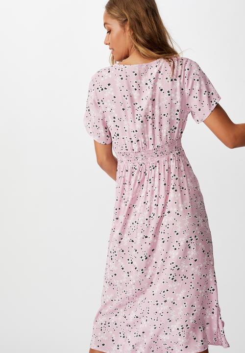 Cotton On - Woven issa gathered front midi dress millie floral - keepsake lilac