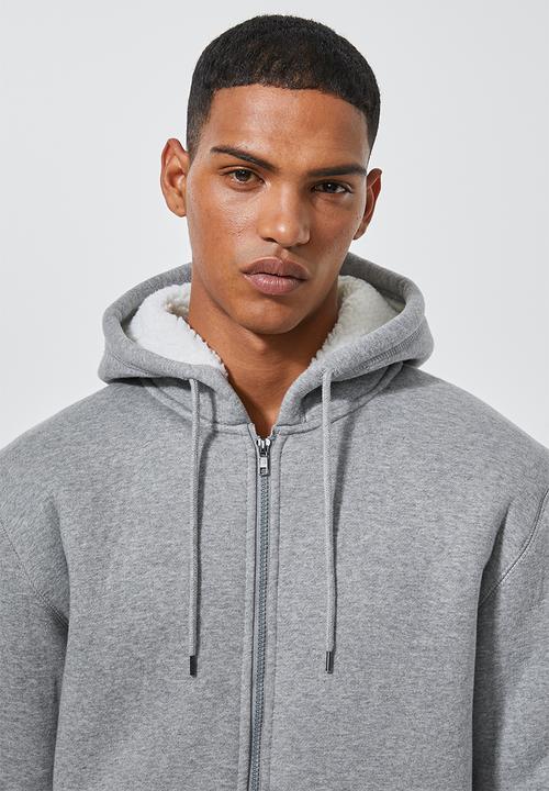 Superbalist - Sherpa lined zip through hoodie - grey