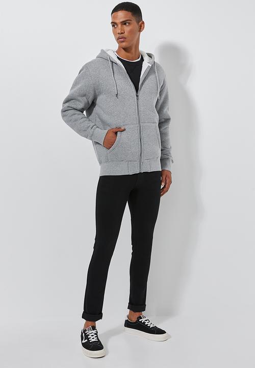 Superbalist - Sherpa lined zip through hoodie - grey