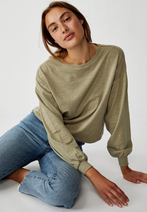 Cotton On - Reid chop blouson long sleeve top - khaki