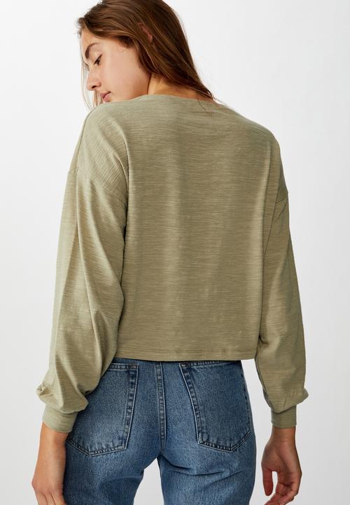 Cotton On - Reid chop blouson long sleeve top - khaki