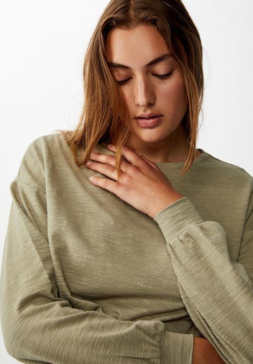 Cotton On - Reid chop blouson long sleeve top - khaki
