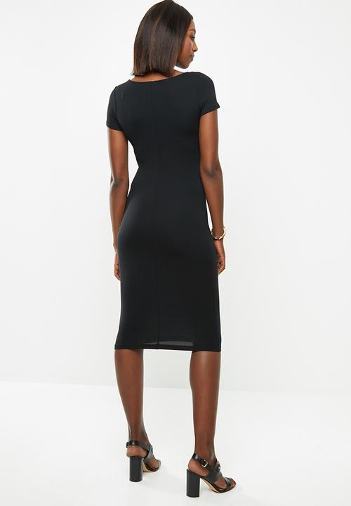 edit - Side knot midi dress - black