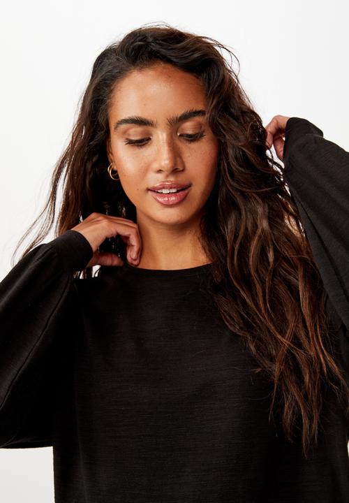 Cotton On - Reid chop blouson long sleeve top - black