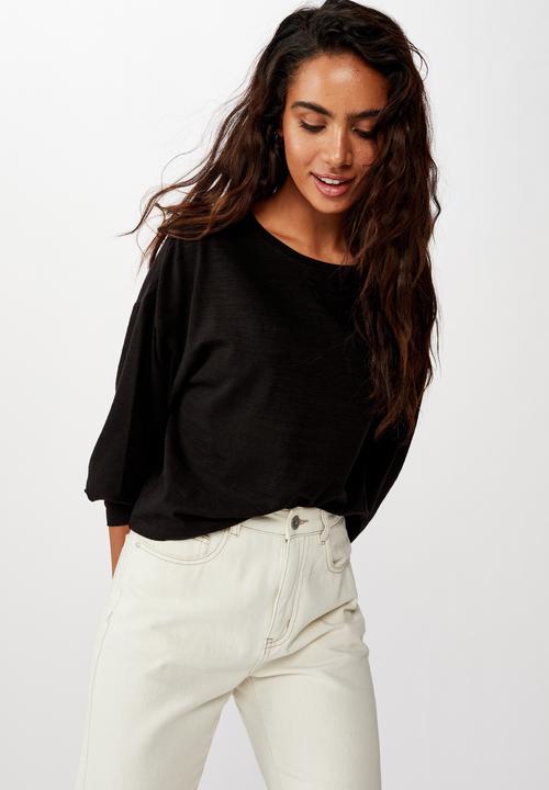 Cotton On - Reid chop blouson long sleeve top - black