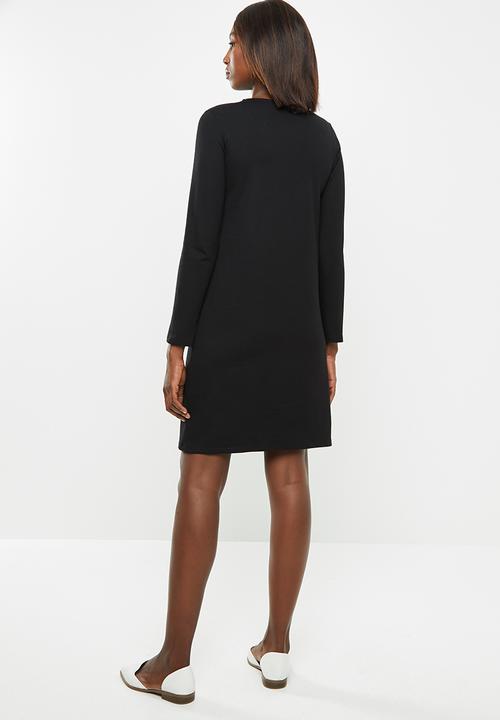 edit - Slashneck ponti shift dress - black