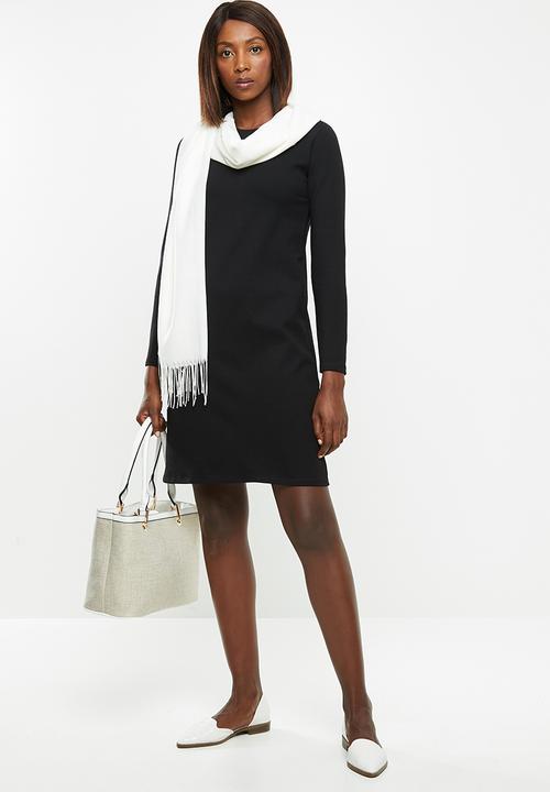 edit - Slashneck ponti shift dress - black