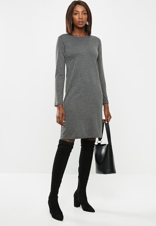 edit - Slashneck ponti shift dress - charcoal