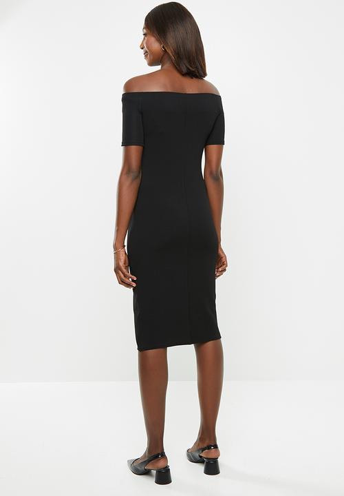 edit - Off the shoulder bodycon dress - black