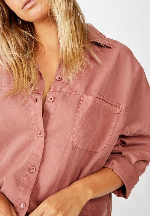Cotton On - Oversize drop shoulder shirt - washed mahogany