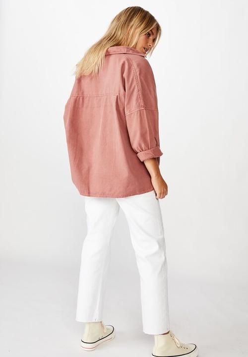 Cotton On - Oversize drop shoulder shirt - washed mahogany