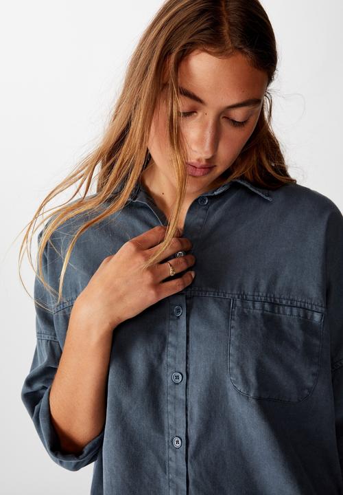Cotton On - Oversize drop shoulder shirt - washed ebony