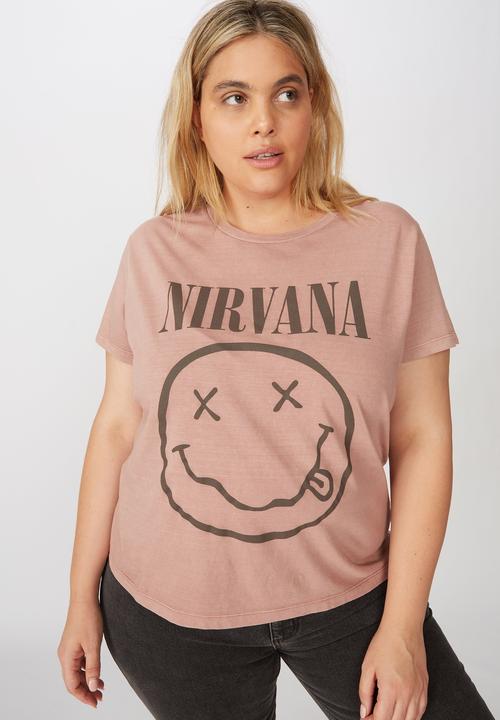 Cotton On - Curve oversized graphic license tee nirvana smiley - pink 