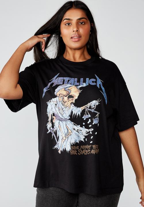 Cotton On - Curve oversized graphic license tee pro metallica money scale - black