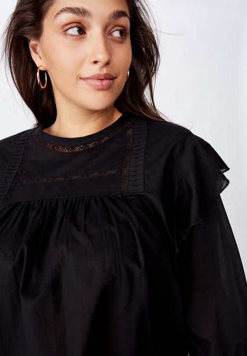 Cotton On - Curve smock lace blouse - black