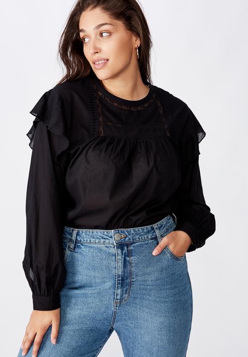 Cotton On - Curve smock lace blouse - black