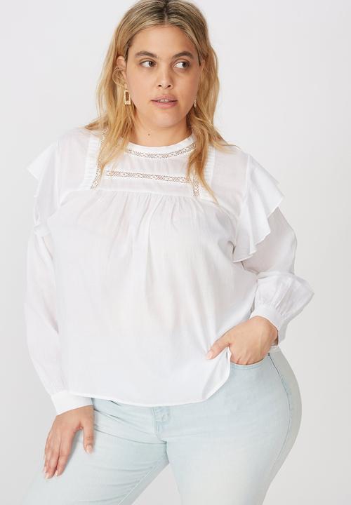 Cotton On - Curve smock lace blouse - white