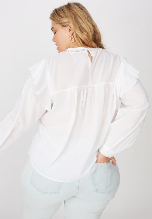 Cotton On - Curve smock lace blouse - white