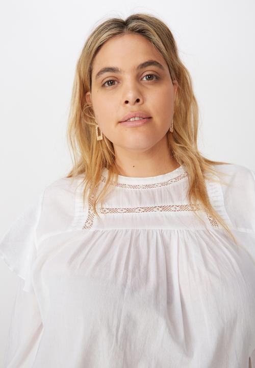 Cotton On - Curve smock lace blouse - white