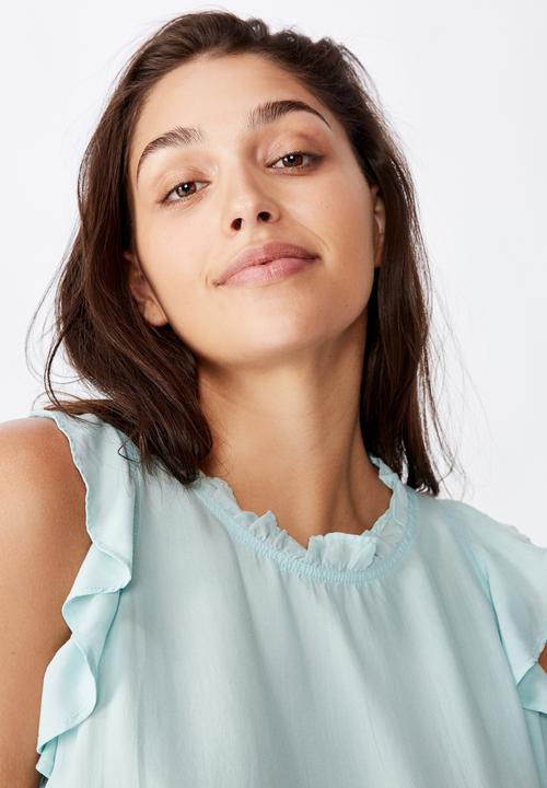 Cotton On - Curve sunny days sleeveless frill tank - washed blue