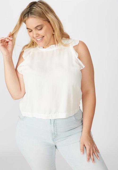 Cotton On - Curve sunny days sleeveless frill tank - white