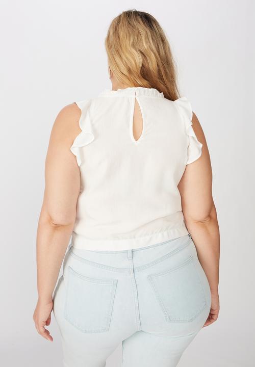 Cotton On - Curve sunny days sleeveless frill tank - white