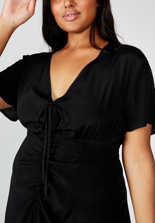 Cotton On - Curve woven Marissa gathered front midi dress - black
