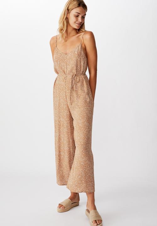 Cotton On - Woven vicky v-neck jumpsuit Natalie spot - rusk 