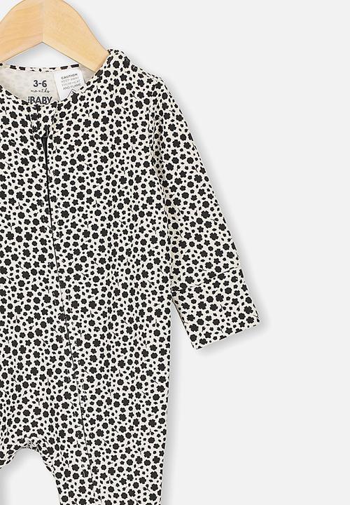Cotton On - The long sleeve zip romper - black edith floral