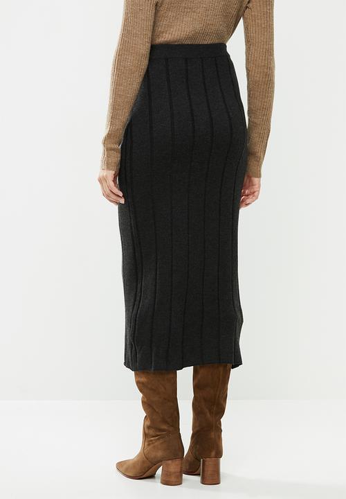 MANGO - Midi knit skirt - grey