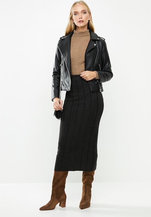 MANGO - Midi knit skirt - grey