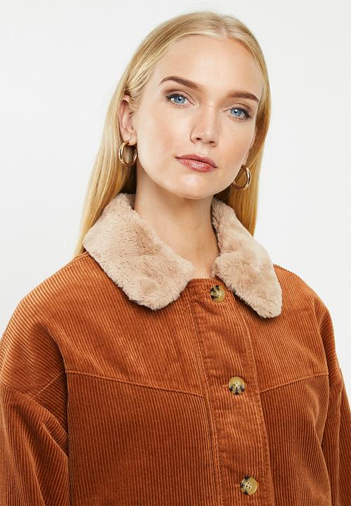 ONLY - Bitten cord button jacket - brown 
