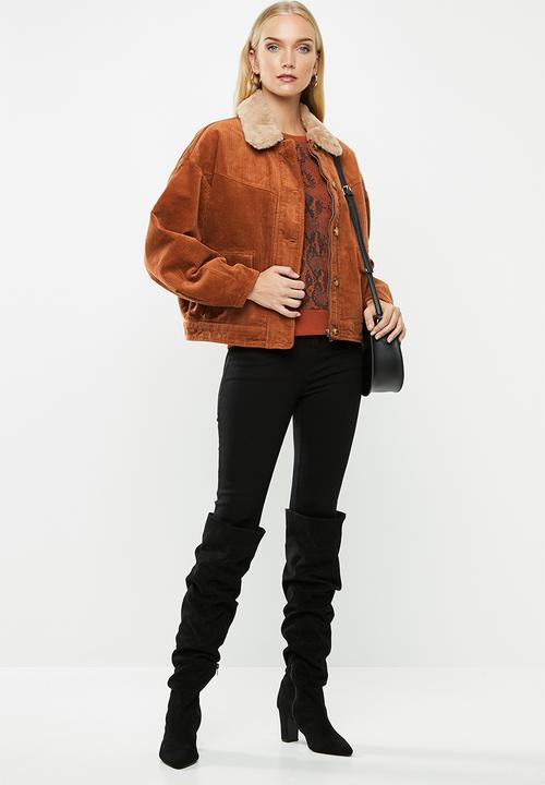 ONLY - Bitten cord button jacket - brown 