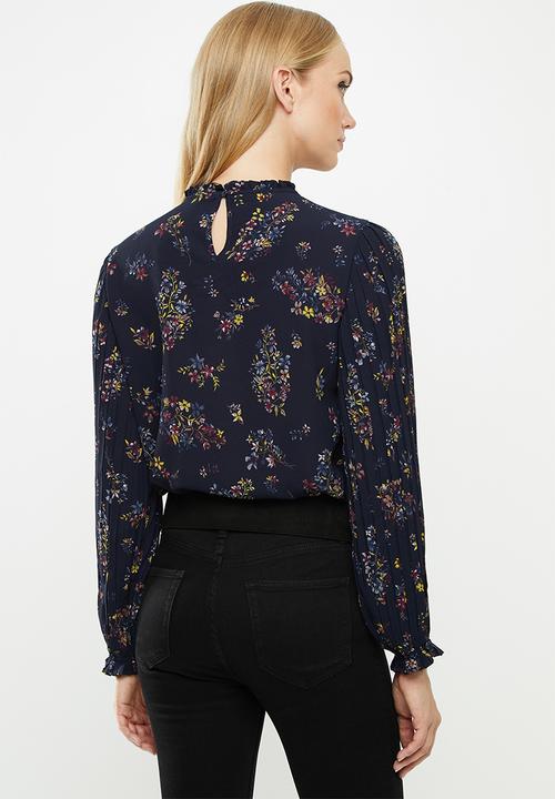 ONLY - Faith long sleeve frill top - navy