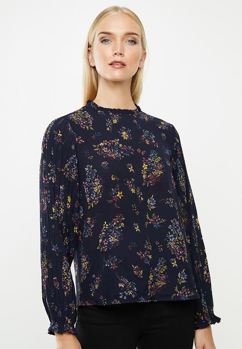 ONLY - Faith long sleeve frill top - navy