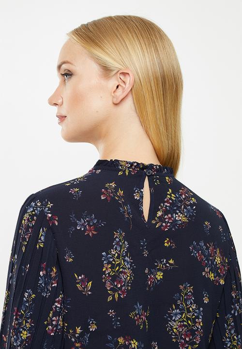 ONLY - Faith long sleeve frill top - navy