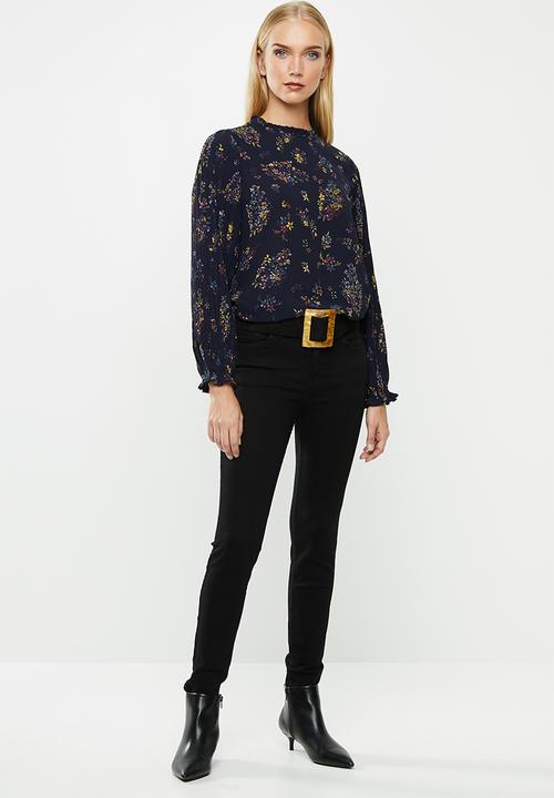 ONLY - Faith long sleeve frill top - navy