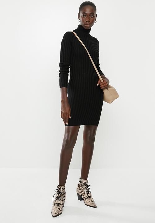 Brave Soul - Roll neck ribbed tunic dress - black