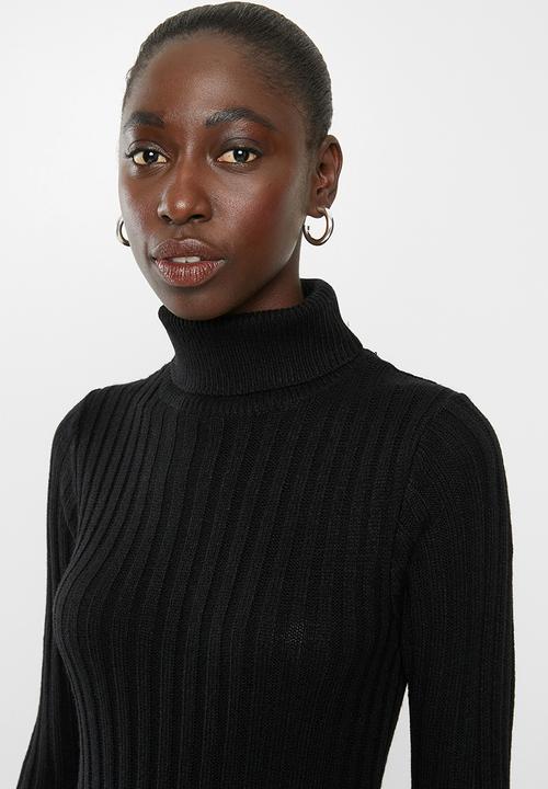 Brave Soul - Roll neck ribbed tunic dress - black