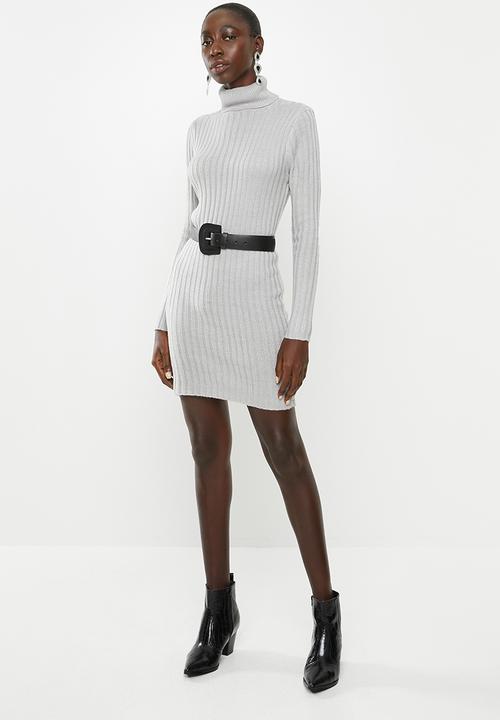 Brave Soul - Roll neck ribbed tunic dress - grey