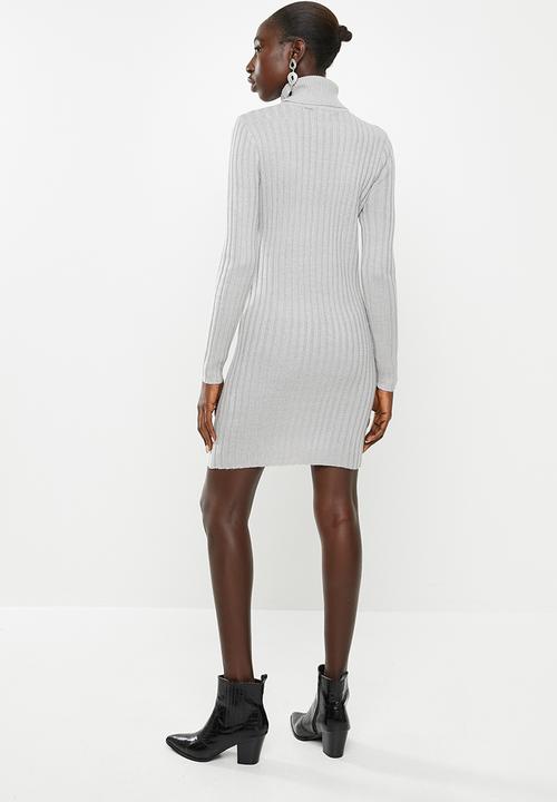 Brave Soul - Roll neck ribbed tunic dress - grey