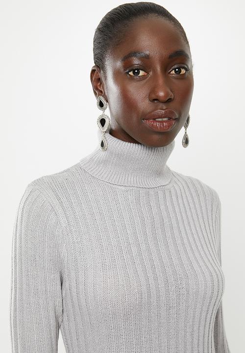Brave Soul - Roll neck ribbed tunic dress - grey