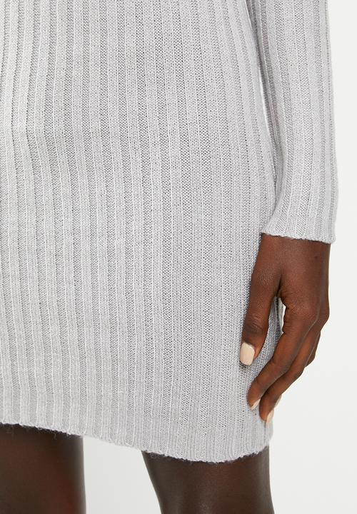 Brave Soul - Roll neck ribbed tunic dress - grey