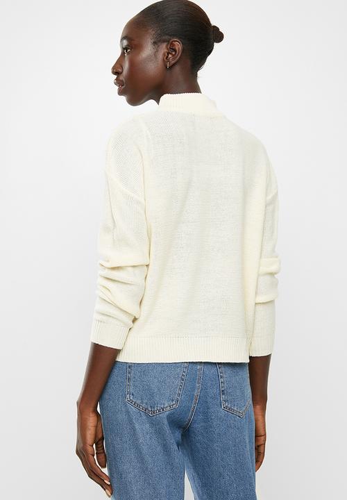 Brave Soul - Boxy high neck jumper - cream