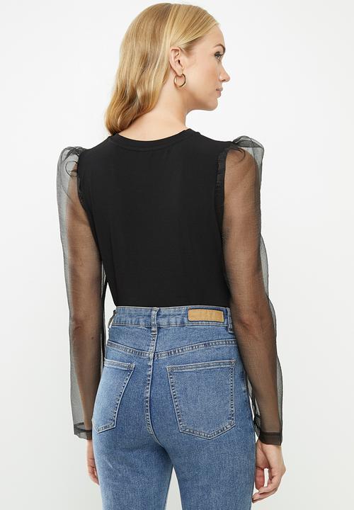 Vero Moda - Alberta long sleeve puff top - black